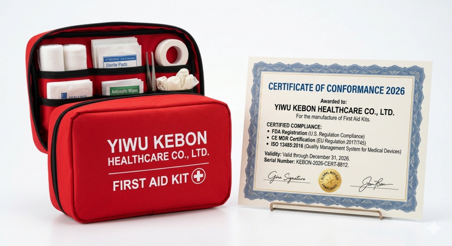 Yiwu Kebon Healthcare: 2026 FDA, CE és ISO 13485 tanúsítvány megújítva az elsősegélynyújtó készletekre